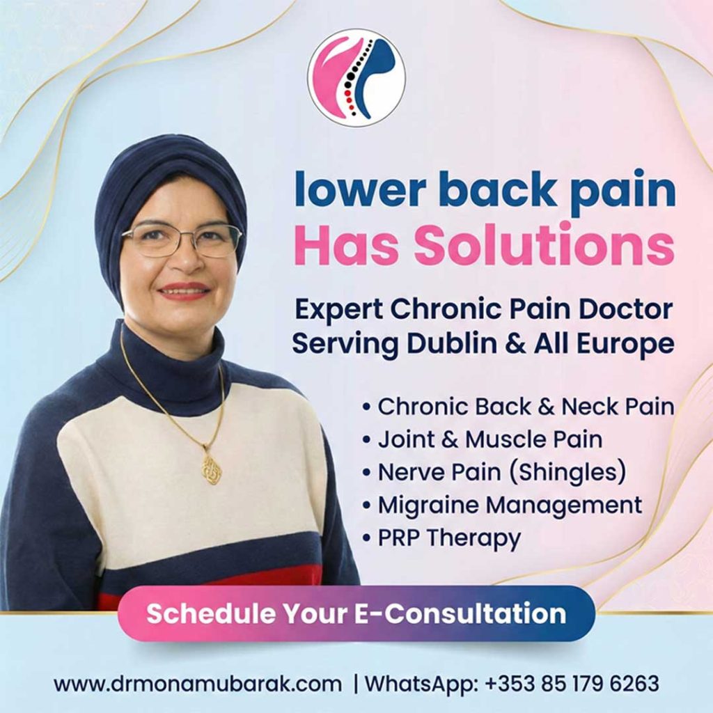 Doctor consulting patient for lower back pain causes and advanced treatments guide by Dr. Mona Mubarak