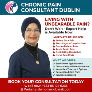Dr. Mona Mubarak, chronic pain and PRP specialist providing advanced pain management in Dublin
